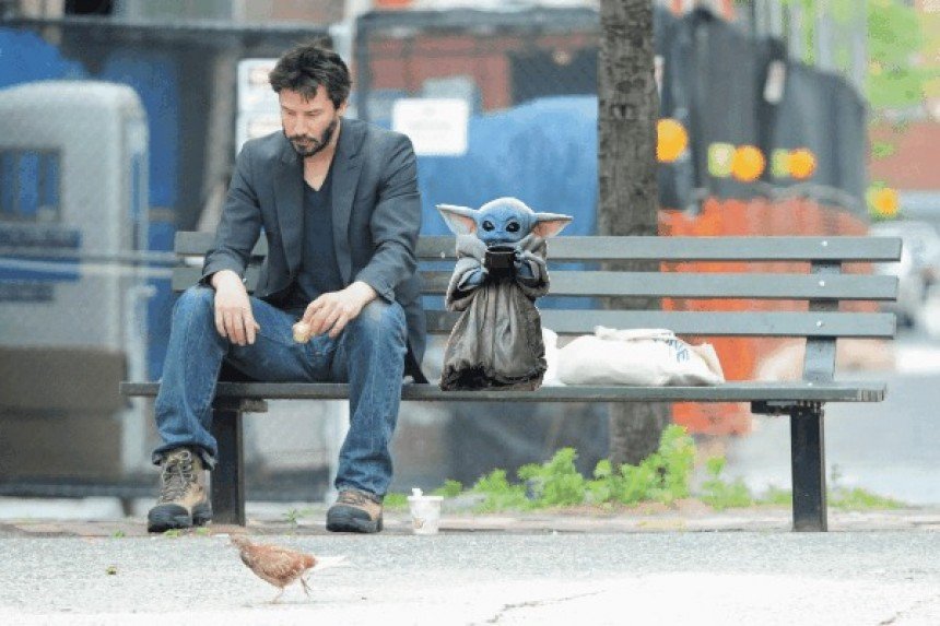 Sad Keanu and Baby Yoda Meme Template
